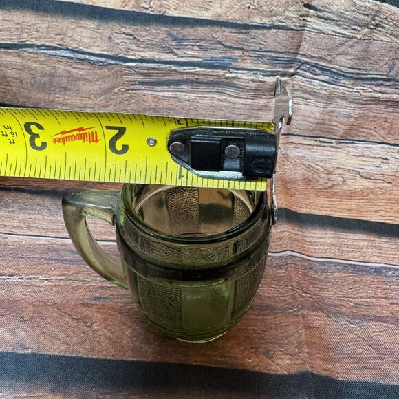 Vintage 1970's Green Shot Glass Beer Barrel Small 2.5" Tall Mug Toothpick Holder - Picture 6 of 6